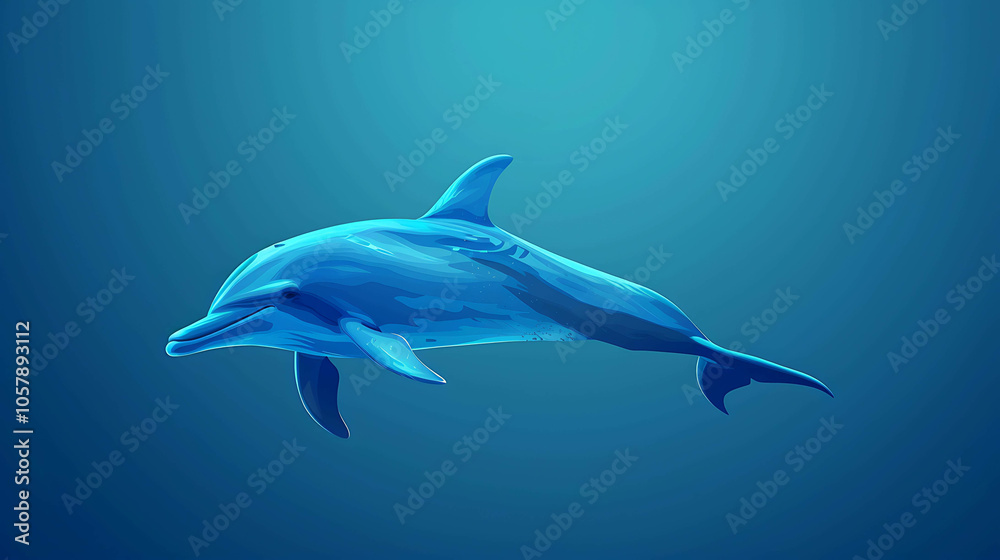A bottlenose dolphin is swimming in the ocean. The dolphin is blue and white and is surrounded by a blue background. A bottlenose dolphin is swimming in the ocean. The dolphin is blue and white and is surrounded by a blue background.