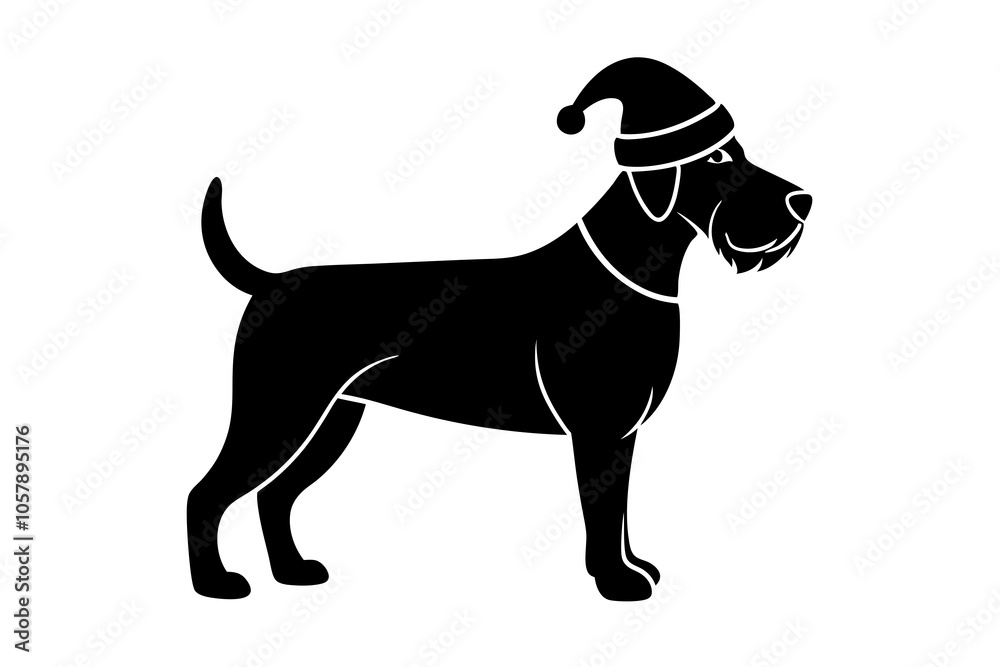 Christmas dog with Santa hat on white background silhouette illustration. Christmas dog with Santa hat on white background silhouette illustration.