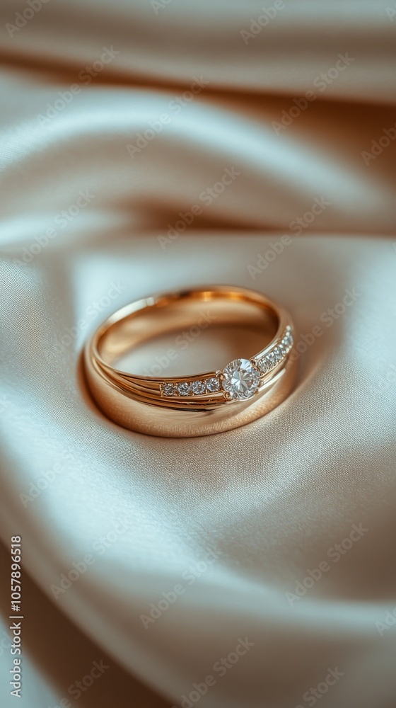 Elegant gold ring with a brilliant diamond placed on soft fabric in a serene setting