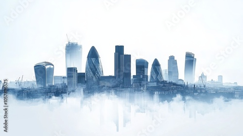 London panorama city skyline at white background