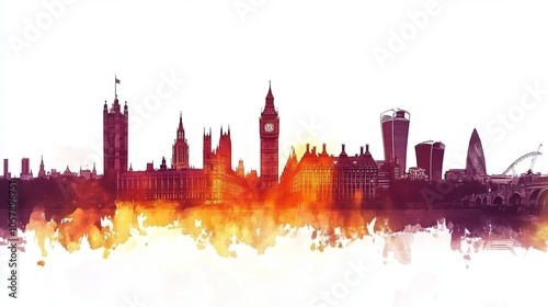 London panorama city skyline at white background