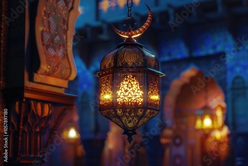 2024 Ramadan and Eid Mubarak traditional background with lantern photo