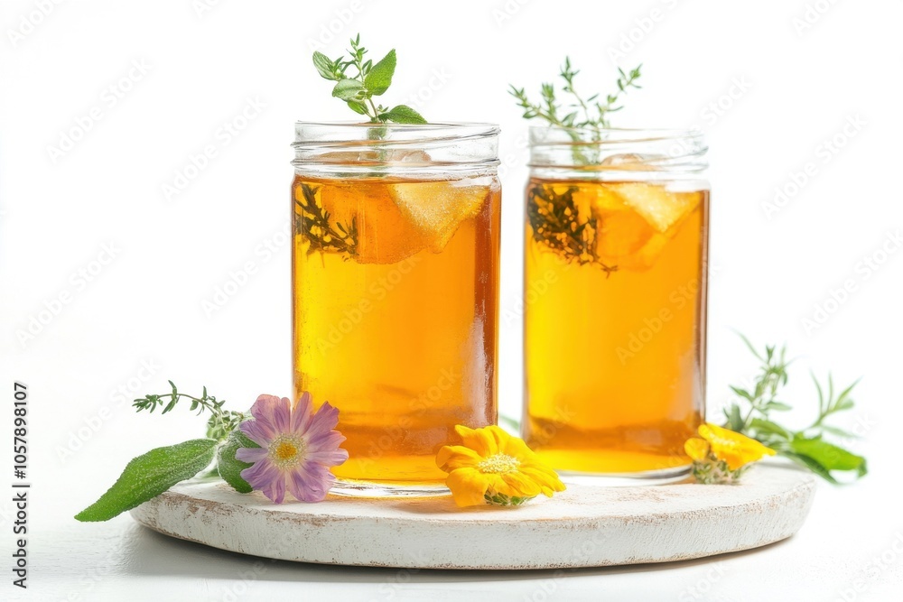 Tasty kombucha drink on a light background Tasty kombucha drink on a light background