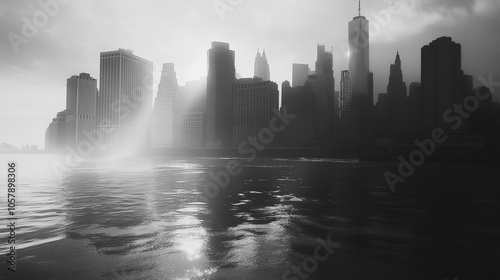 New York city skyline silhouette at white background