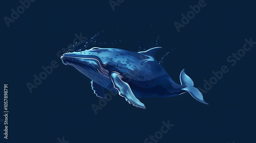 A majestic blue whale swims gracefully through the deep blue ocean.