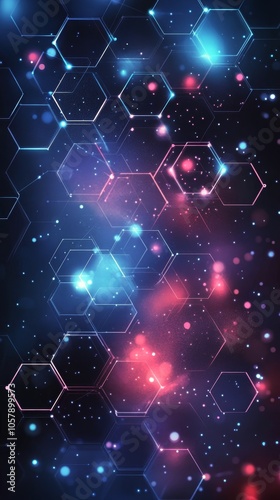 Colorful cosmic background with hexagonal patterns and vibrant lights in the ...