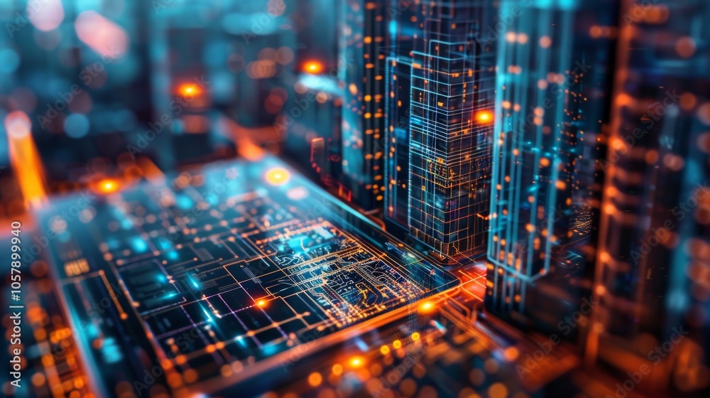 Futuristic Circuit Board with Glowing Elements Futuristic Circuit Board with Glowing Elements