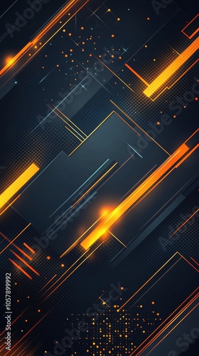 Abstract digital background with glowing lines and geometric shapes in dark c...