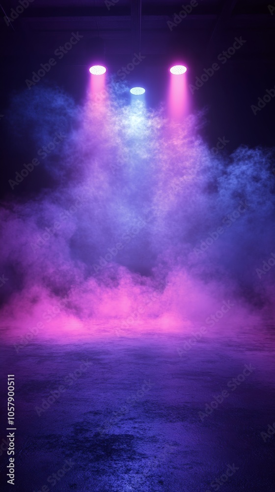 Colorful mist filling a dark space in a dramatic light display during an event at night Colorful mist filling a dark space in a dramatic light display during an event at night