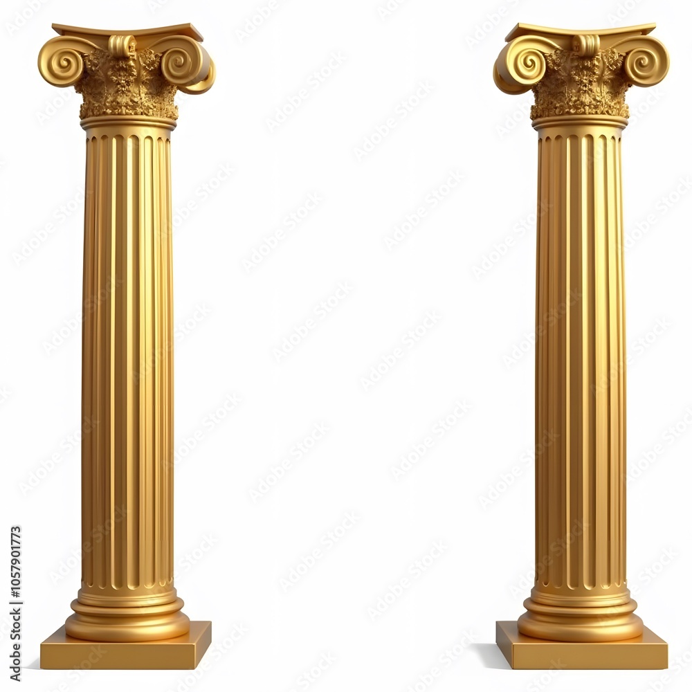 Pair of Golden Classical Columns Isolated on White Background Pair of Golden Classical Columns Isolated on White Background