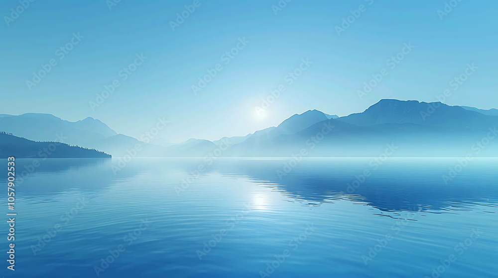 This is a beautiful landscape image of a lake and mountains in the distance. The water is a deep blue color and the sky is light blue. This is a beautiful landscape image of a lake and mountains in the distance. The water is a deep blue color and the sky is light blue.