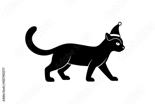 Cat vector icon Christmas Santa Claus hat kitten walking logo symbol cartoon character illustration doodle design.