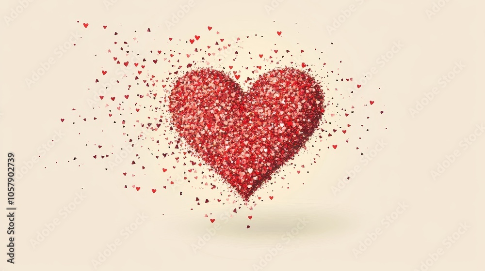 Sparkling Red Heart Surrounded by Glittering Hearts on Beige Background Sparkling Red Heart Surrounded by Glittering Hearts on Beige Background
