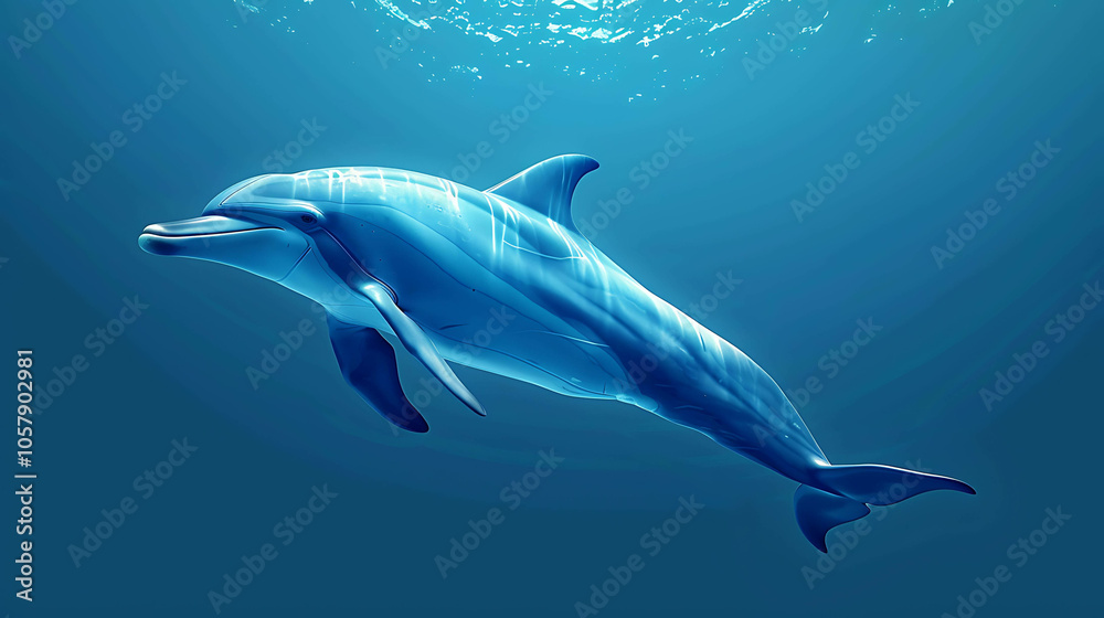 Fototapeta premium A bottlenose dolphin swims gracefully in the deep blue ocean.