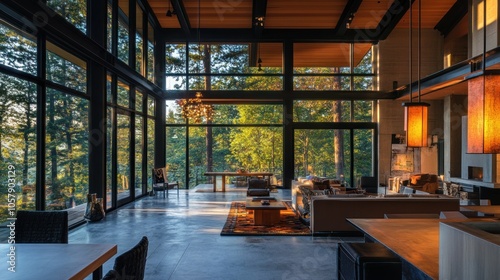 Modern Living Room with Floor-to-Ceiling Windows