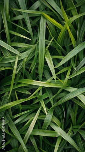 Lush green grass growing densely in a vibrant patch during daylight hours