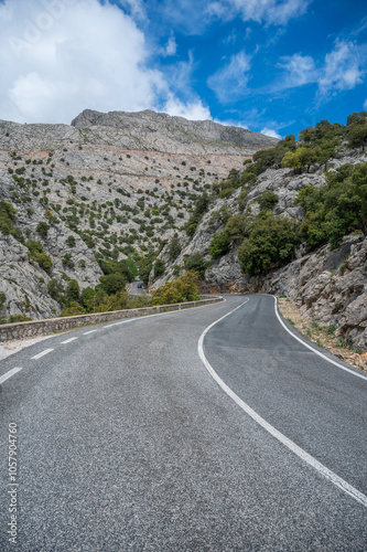 Serpentine road near viewpoint of Gorg Blau artifical lake, Mallorca spain, vertical shot