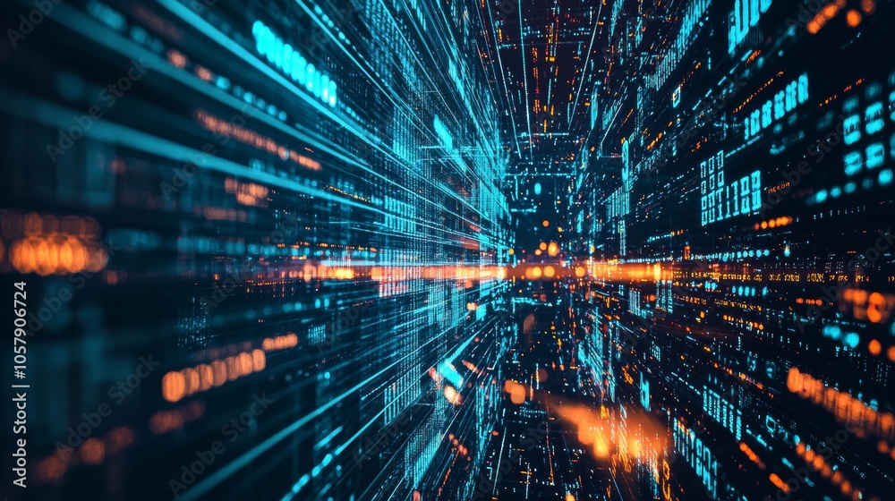 Obraz premium High-Speed Data Transfer with Blue and Orange Lights