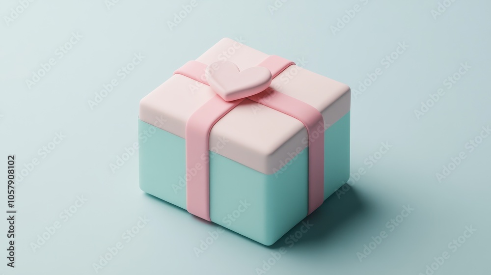Minimalist Gift Box with Pink Ribbon on Pastel Green Background Minimalist Gift Box with Pink Ribbon on Pastel Green Background