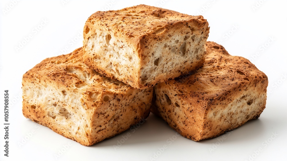 Three square bread rolls on a white background. Three square bread rolls on a white background.