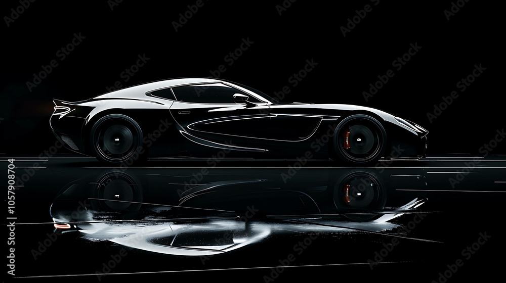 The image is a dark and mysterious sports car. The car is sleek and powerful, and it looks like it's ready to race. The image is a dark and mysterious sports car. The car is sleek and powerful, and it looks like it's ready to race.