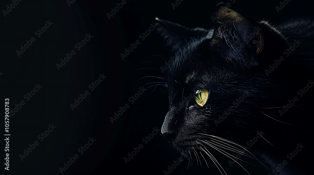 A black cat sits in the darkness, its eyes glowing green in the light. The cat is sleek and muscular, with a long tail and sharp claws. A black cat sits in the darkness, its eyes glowing green in the light. The cat is sleek and muscular, with a long tail and sharp claws.