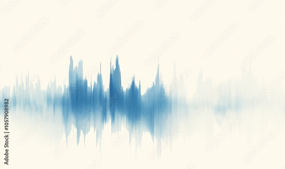 Simple blue and white graph of audio waveforms, visually representing the spectrum of music with sharp spikes reflecting analog tones. Simple blue and white graph of audio waveforms, visually representing the spectrum of music with sharp spikes reflecting analog tones.