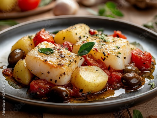 Baccala. The most popular Italian dishes. Salted cod, often served in chunks with vegetables. Composition: Salted cod, tomatoes, olives, potatoes, garlic.
