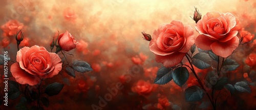 Beautiful Red Roses in Artistic Background