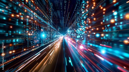 Futuristic motion effect of digital light streaks