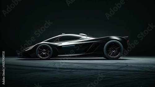 The dark knight of the road. A sleek and powerful black sports car is showcased in all its glory.