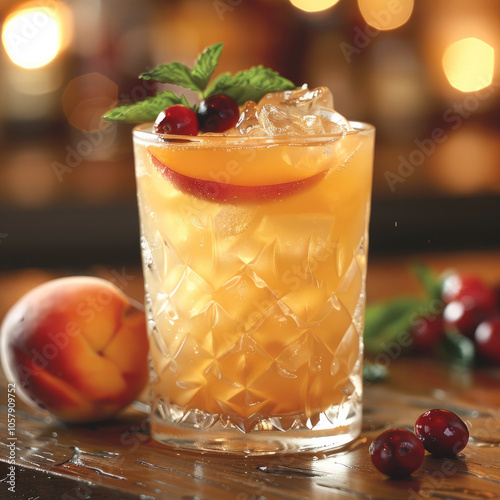A refreshing cocktail with peach schnapps, white rum, and a hint of cranberry juice.