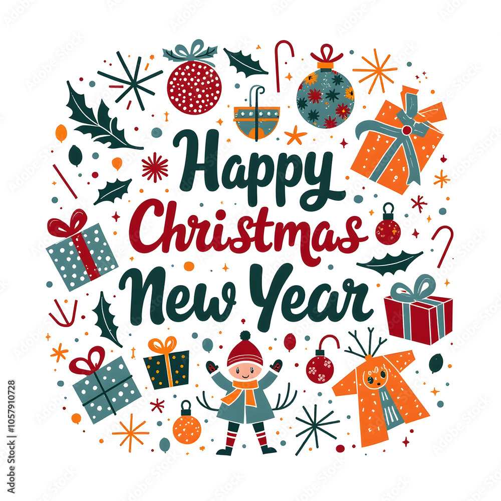 Illustration of Merry Christmas, Happy New Year Doodle Illustration of Merry Christmas, Happy New Year Doodle
