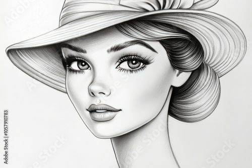 A detailed sketch of a young woman wearing a stylish hat in a contemporary ar...