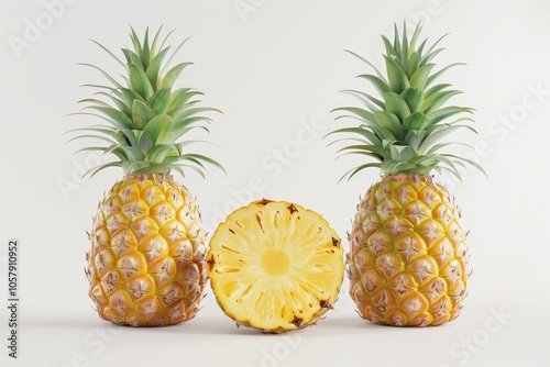 Pineapple collection isolated on white background whole and sliced