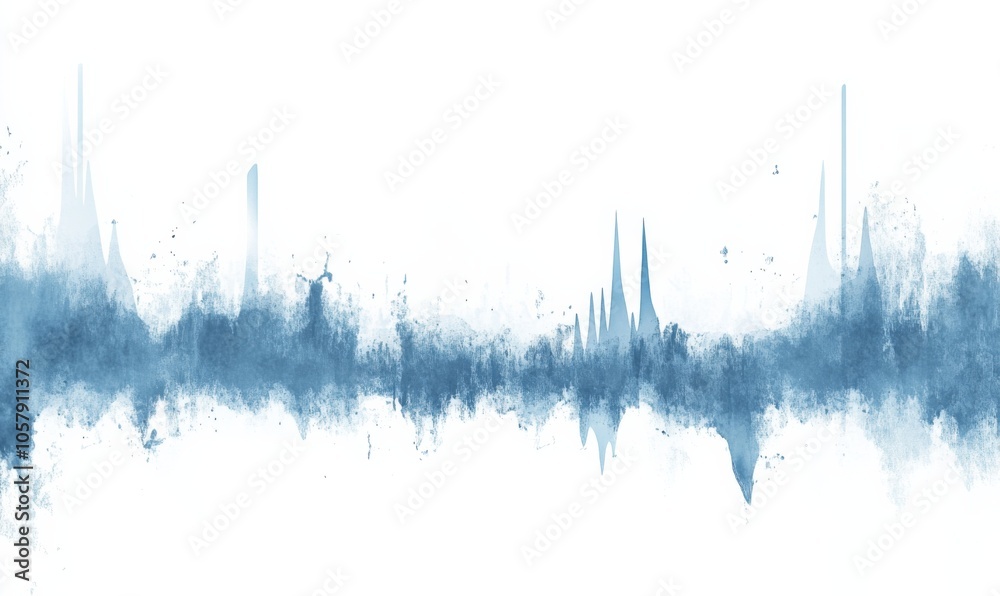 Simple blue and white graph of audio waveforms, visually representing the spectrum of music with sharp spikes reflecting analog tones. Simple blue and white graph of audio waveforms, visually representing the spectrum of music with sharp spikes reflecting analog tones.