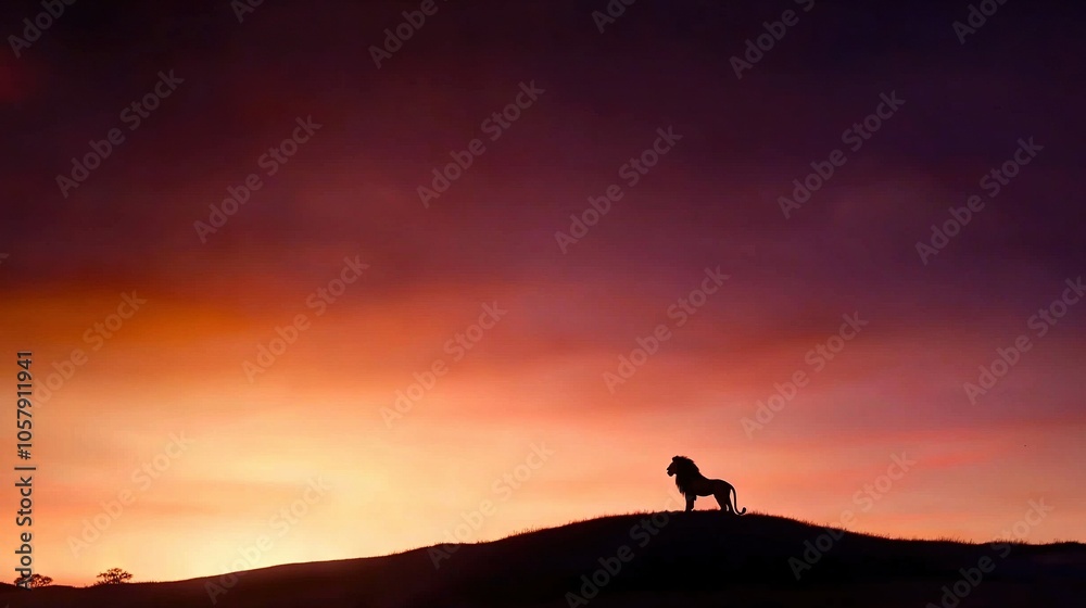 A horse on a hill, silhouetted against a purple and orange sky A horse on a hill, silhouetted against a purple and orange sky