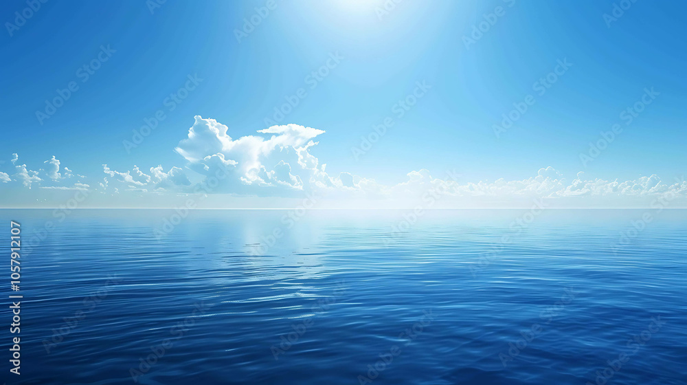 Obraz premium The deep blue sea stretches out to the horizon, meeting the bright blue sky above.