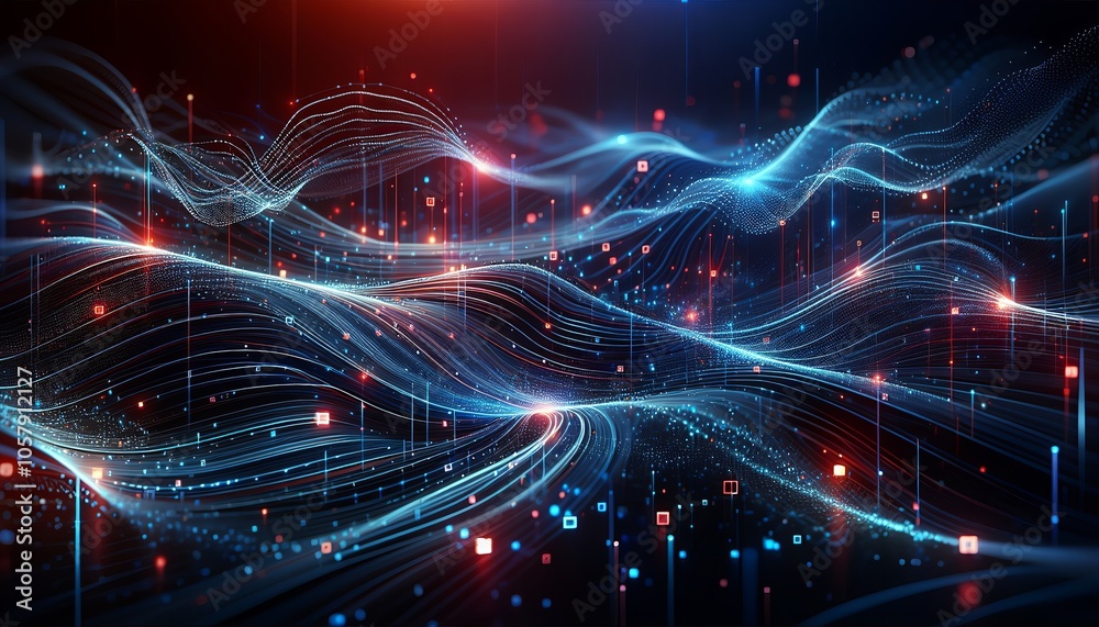 Abstract representation of flowing data streams with glowing nodes.
Abstract representation of flowing data streams with glowing nodes.