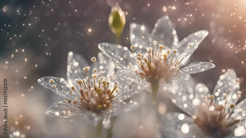 Enchanted fantasy flower with floating glowing fairy lights. cosmic floating, ambient, created with generative ai, seamless looping, 4k, looping, ambient video animation, ambient, bokeh floating ai	