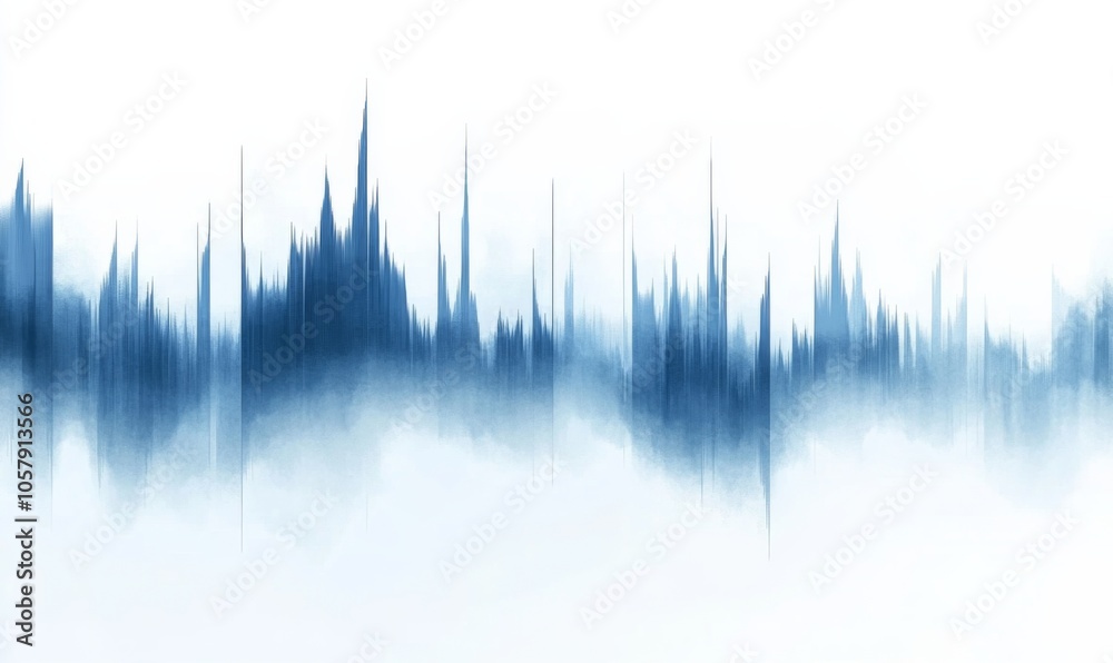 Simple blue and white graph of audio waveforms, visually representing the spectrum of music with sharp spikes reflecting analog tones. Simple blue and white graph of audio waveforms, visually representing the spectrum of music with sharp spikes reflecting analog tones.