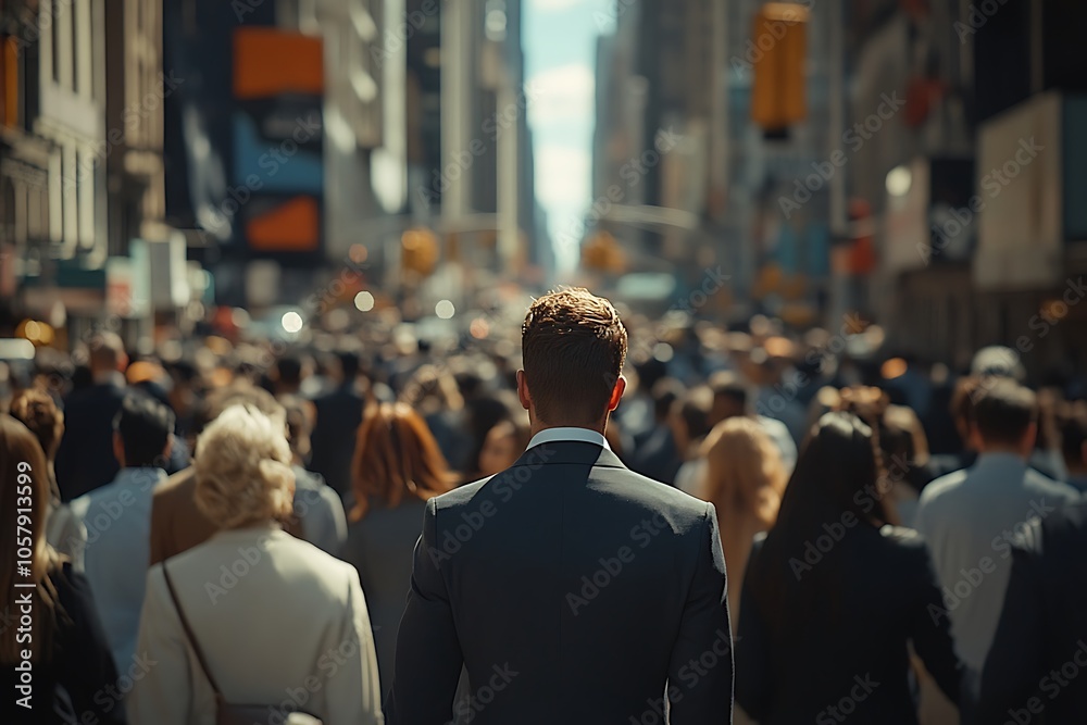 Man in Suit Walking Through a Busy City Street Man in Suit Walking Through a Busy City Street