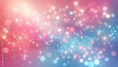 An enchanting abstract background with glittering bokeh lights in a gradient of pink, blue and purple hues. 