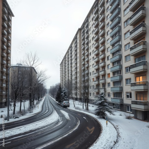 The winter urban view of the post-soviet apartment building in eastern europe riga imanta latvia Condominium 