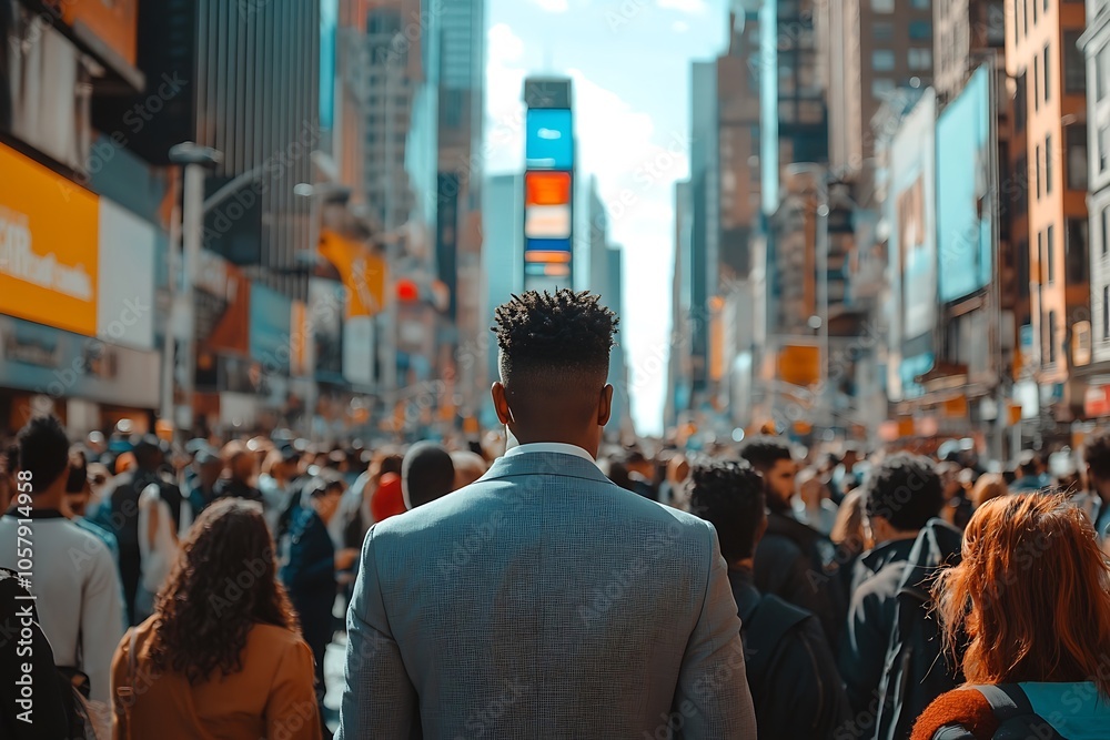 Man in Suit Walking Through Busy City Crowd with Blurry Background Man in Suit Walking Through Busy City Crowd with Blurry Background