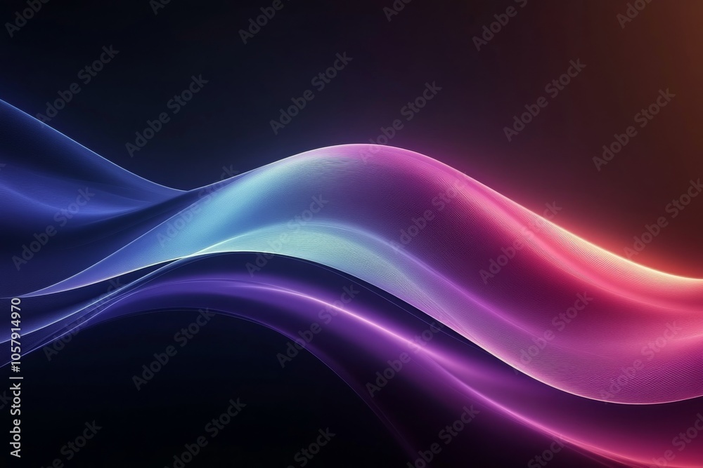 Fototapeta premium Elegant flowing waves of purple and pink light create a serene atmosphere in a dark setting