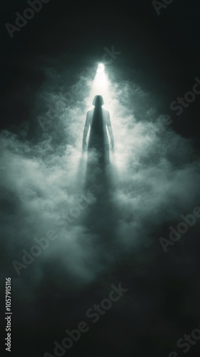 Mysterious clouds illuminated by bright moonlight creating an ethereal nightt...