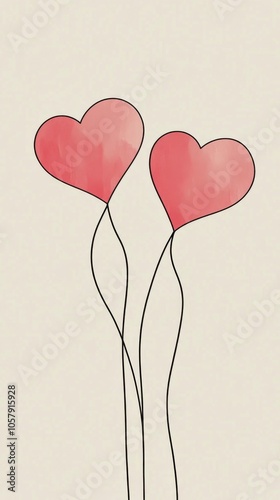 Two artistic heart shapes with delicate lines on a soft background celebratin...