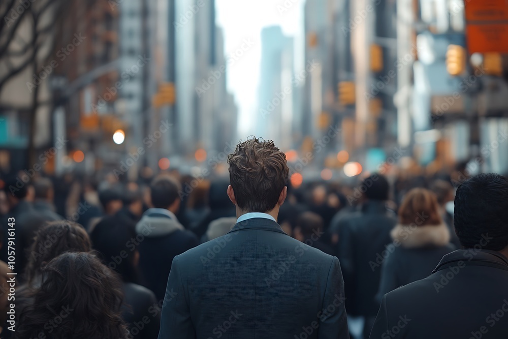 Man in Suit Walks Through a Blurry Urban Crowd Man in Suit Walks Through a Blurry Urban Crowd
