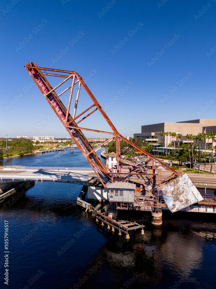 Stock aerial photo Old Steel Railroad Bridge Tampa FL USA 2024 Stock aerial photo Old Steel Railroad Bridge Tampa FL USA 2024